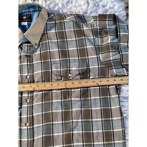 Vintage Flying R Ranchwear Men's Western Shirt Brown Long Sleeve Plaid Button - Picture 4 of 7